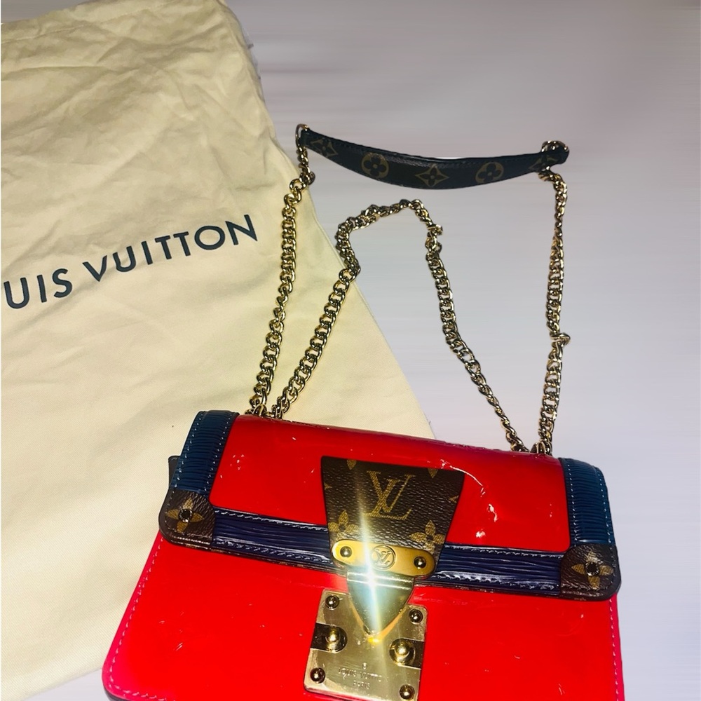 Louis Vuitton Red and Black Crossbody Bag with Gold Chain